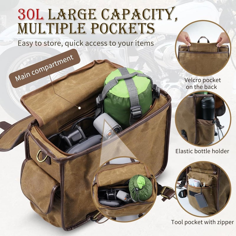 NICECNC Motorcycle Saddle Bags, Vintage Oil Waxed Canvas, Motorcycle Panniers Side Bags Compatible with Harley Honda Suzuki Yamaha Adventure Street Glide - Image 5